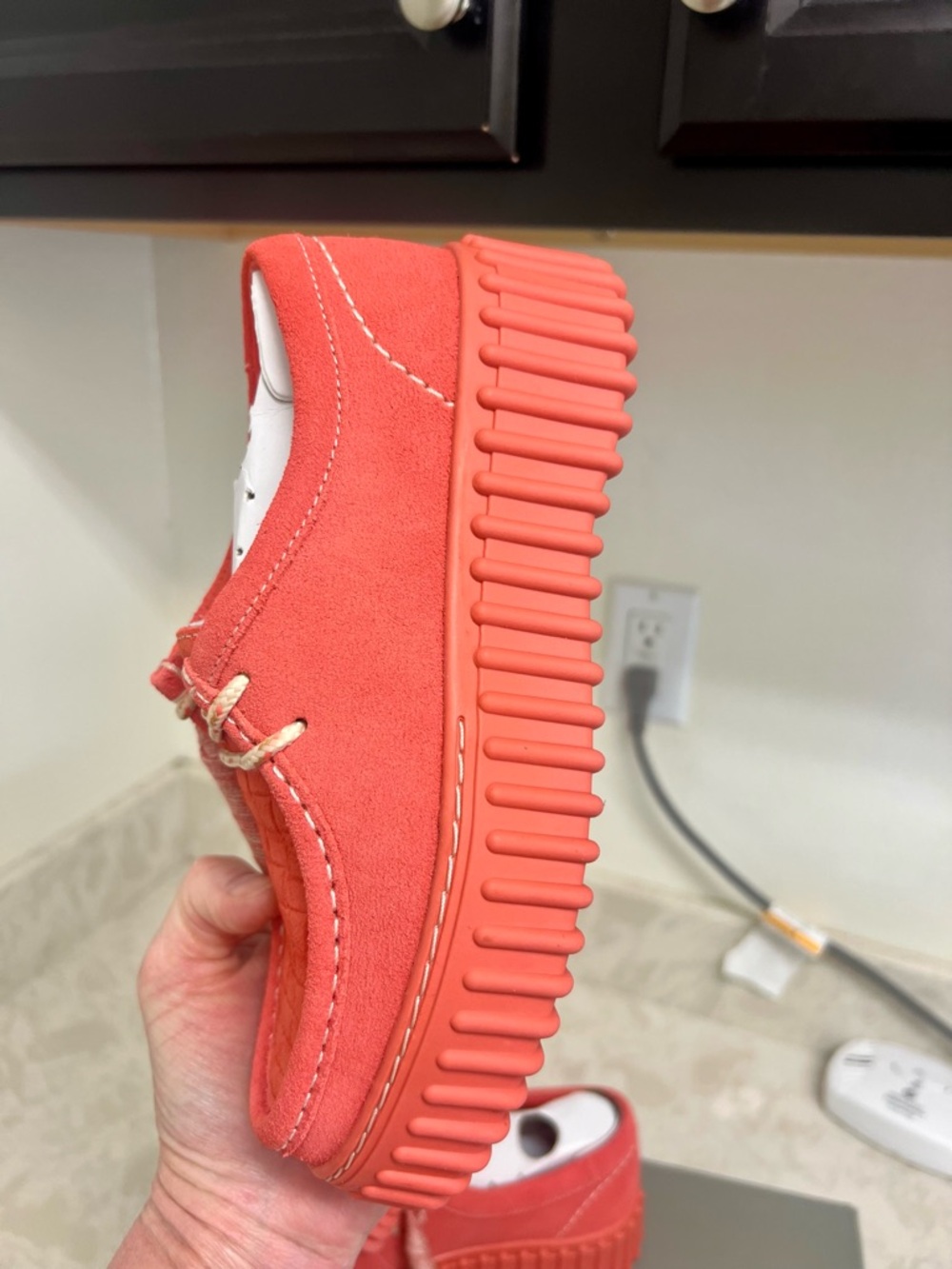 Clarks Suede Torhil Bee Comfort Platform Moccasin Toe Loafers (Coral) - Picture 14 of 16